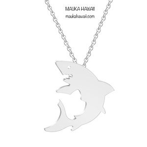 Stainless Ocean Shark Silver Silhouette Pendant Charm Necklace 18 in Chain New!